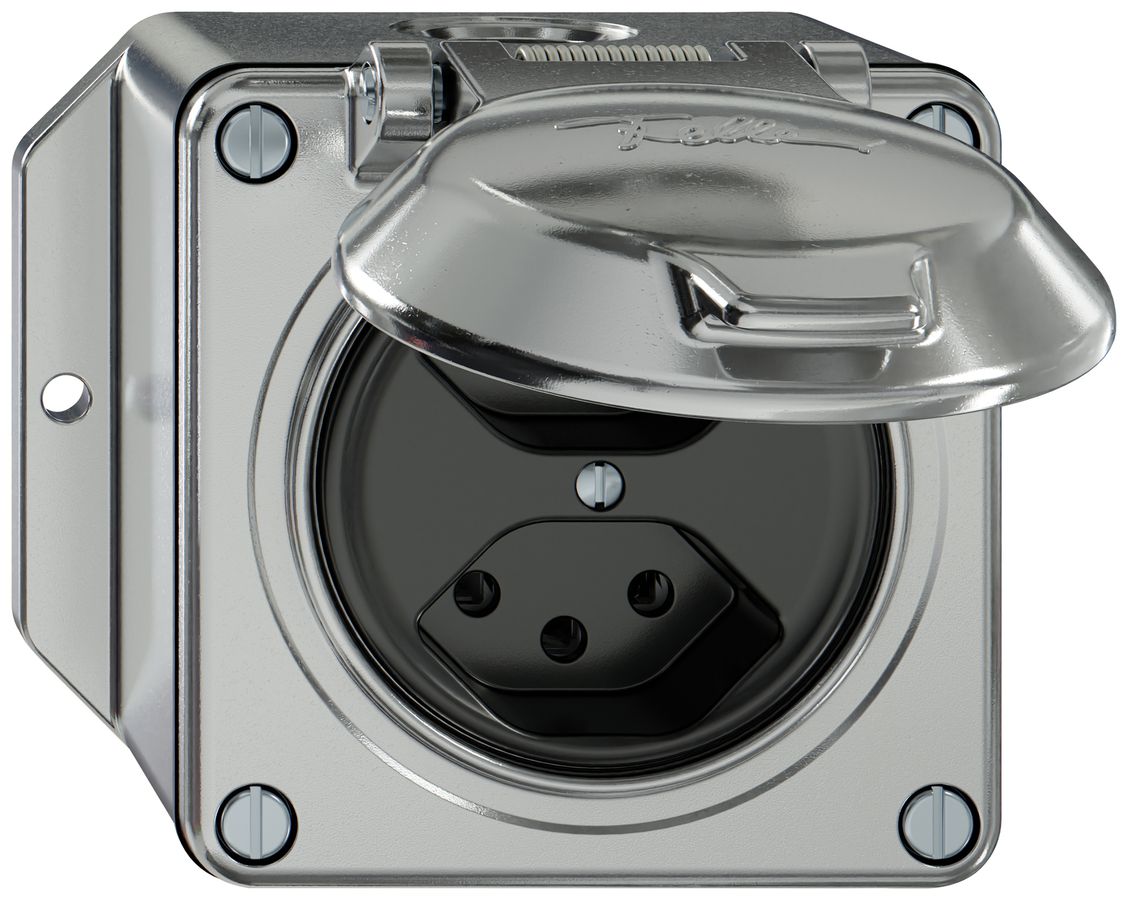 AP-Steckdose ELEMENT 2×Typ 13 10A 250V IP20 mit Klappdeckel aluminium