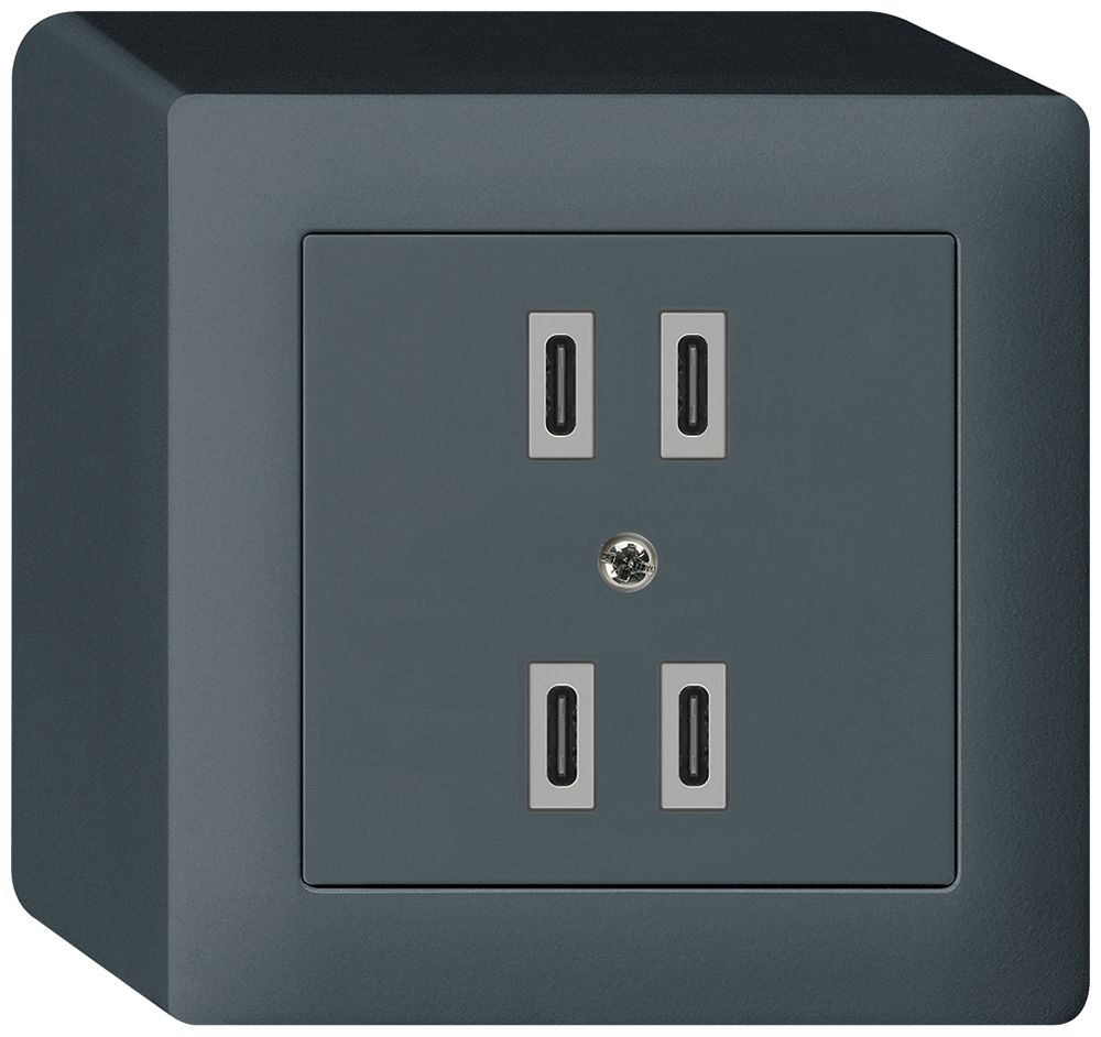 AP-USB-Ladesteckdose Hager kallysto 2×C-C 2×20W oder 4×10W 5V 86×86mm anthrazit