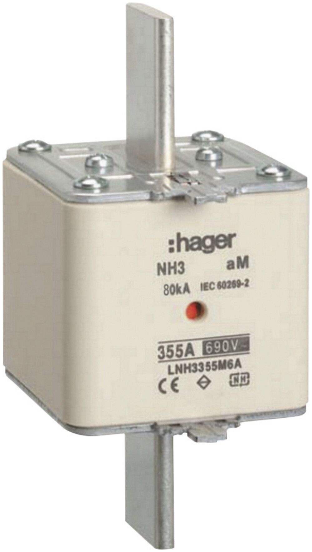 NH-Sicherung Hager DIN3 690VAC 355A aM Doppelkennmelder rostfrei
