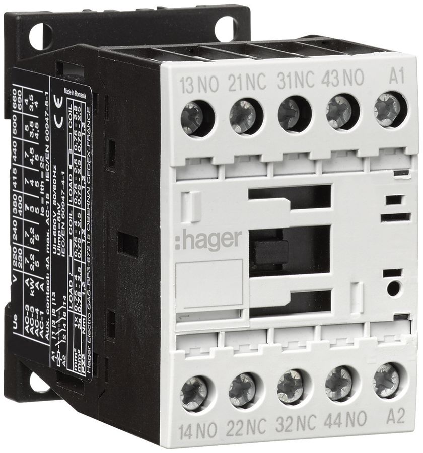 Hilfsschütz Hager 2 Schliesser+2 Öffner 4A bei AC-15 Spulenspannung 230VAC