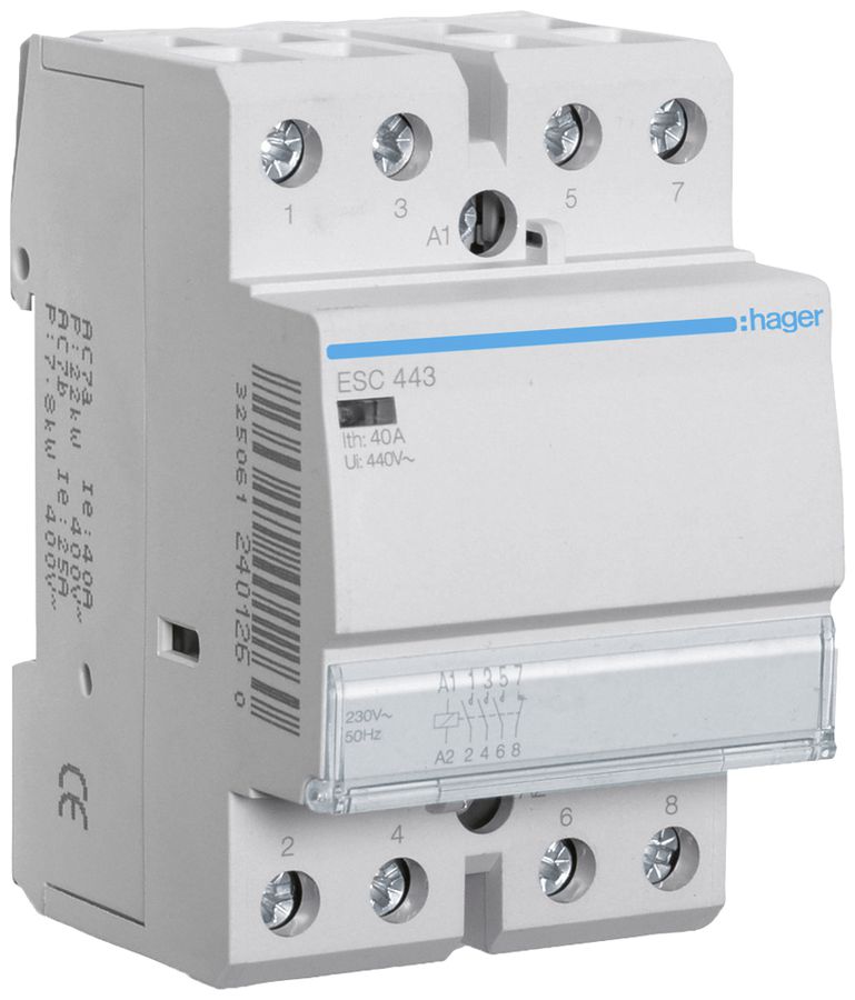 REG-Schütz Hager 230VAC 3 Schliesser 1 Öffner 40A 3TE