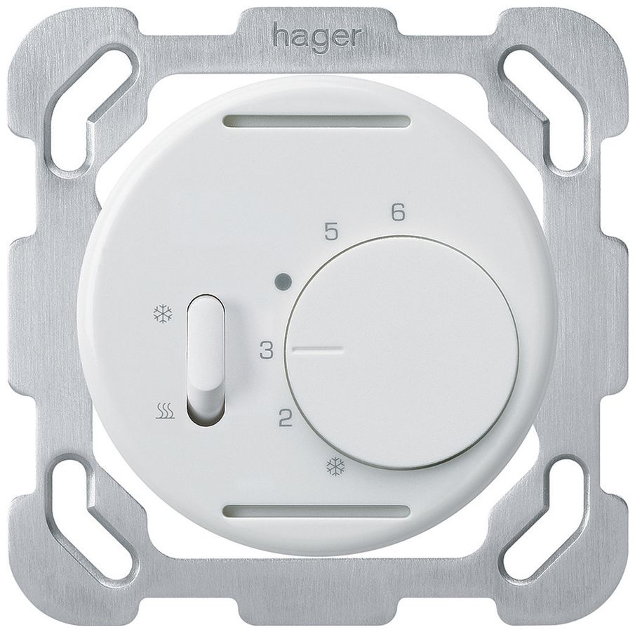 UP-Thermostat Hager basico B, mit Schalter Heizen/Kühlen, weiss