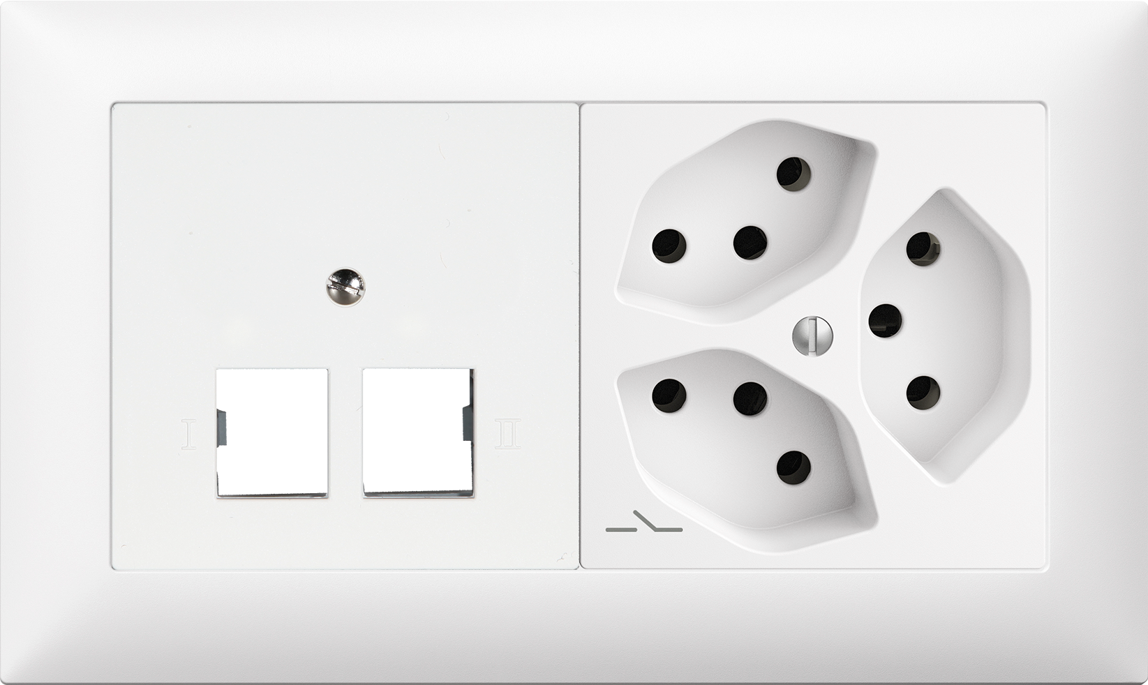 UP-Kombination Edue 1x2, R&M 2×RJ45 + 3×T13 1×S ws