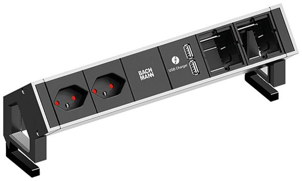 Prise multiple de table BACHMANN DESK 2 2×T13 2×USB-A 2×CM 0.2m aluminium noir