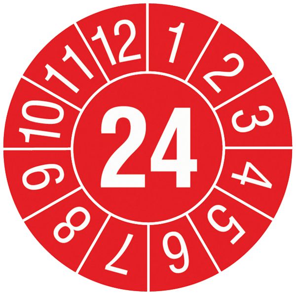 Plaquette d'essai CIMCO 24 (année) et 1…12 (mois) Ø30mm rouge
