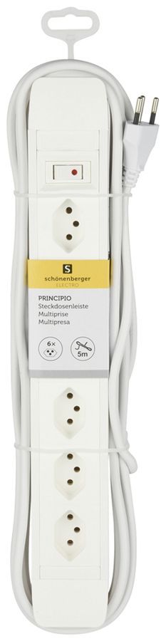 Prise multiple PRINCIPIO 6×type 13 horizontal câble 5m interrupteur blanc