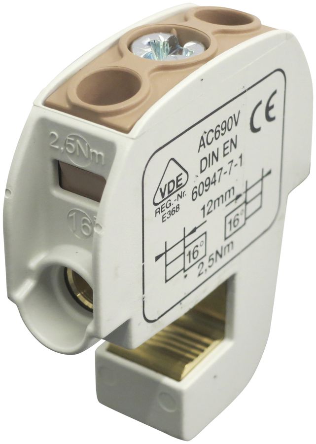 Bloc répartiteur type SA 2×16mm² 100A CU brun