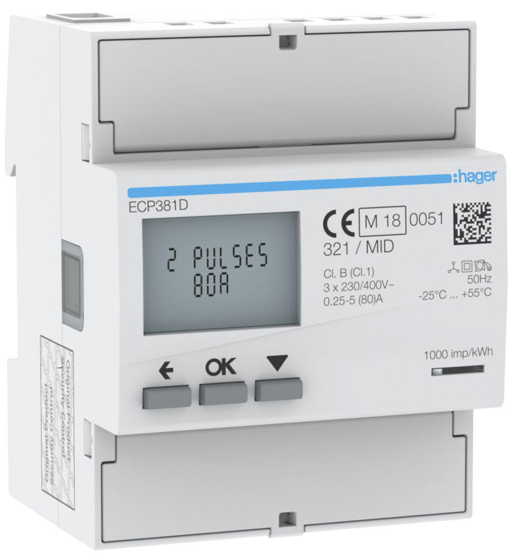 REG-Energiezähler HA ECP381D 3P direkt 80A Impuls S0 MID Import+Export 2T