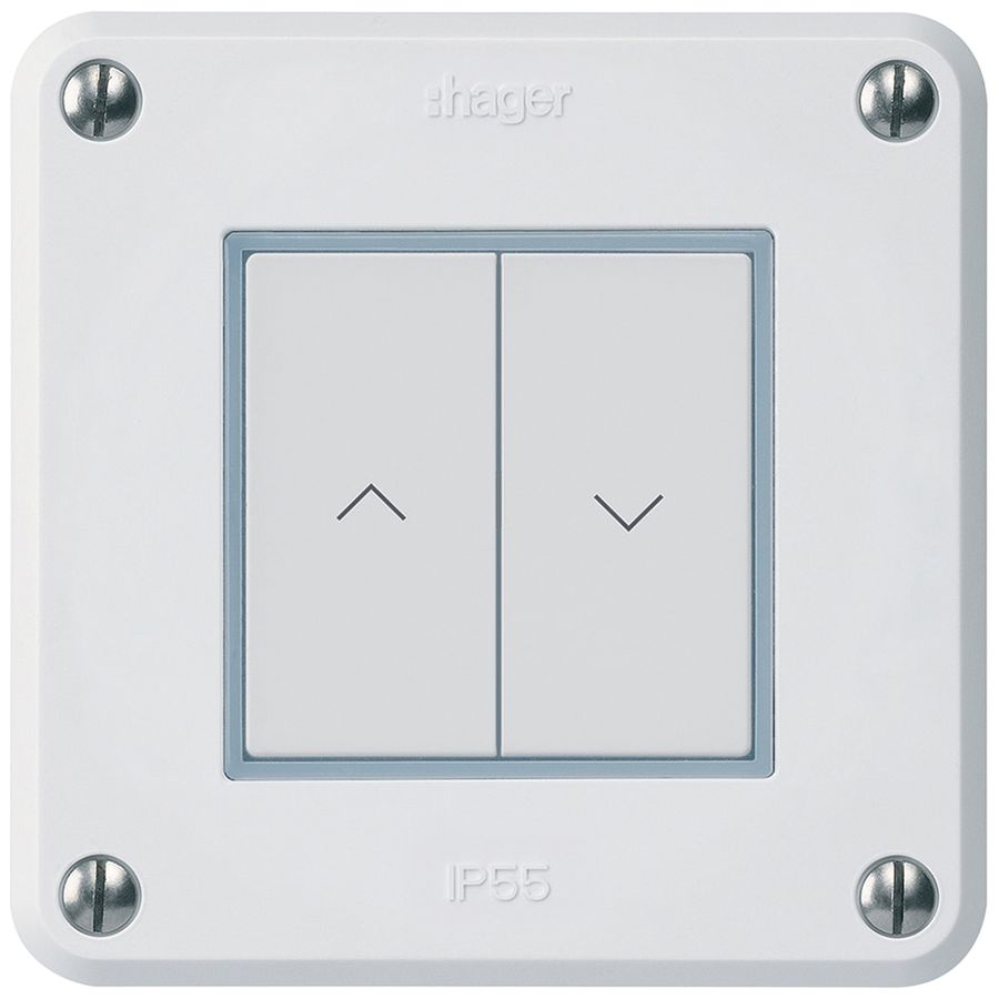 Poussoir pour stores KNX ENC Hager BA robusto C double 86×86mm blanc