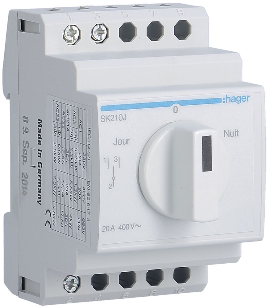 Interruttore rotativo AMD Hager 20A 400V 0Ch 0R 1 invertitore 3UM Jour-0-Nuit