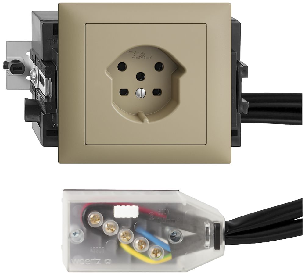 EB-Steckdose EDIZIOdue T15 sand 49…69mm für Flachkabel Technofil