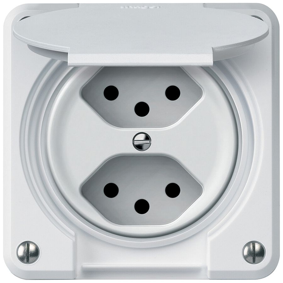 Steckdose FI robusto 1×T23 30mA 16A 250V 86×86mm IP21 weiss