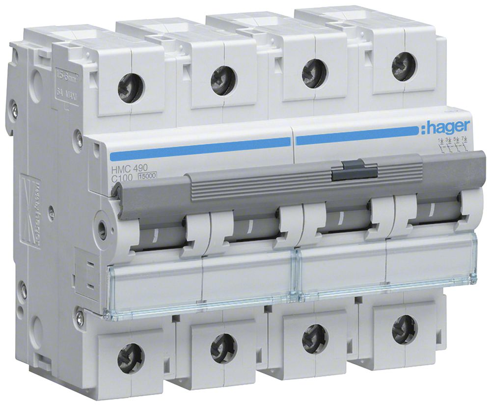 Leitungsschutzschalter Hager MCB 4P 400V Typ C 100A Icn 15kA 6TE