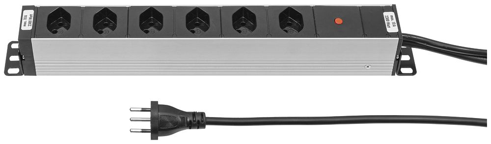 Steckdosenleiste 19" A. Steffen ALU MODULAR 6×T13 3m 1HE schwarz/aluminium