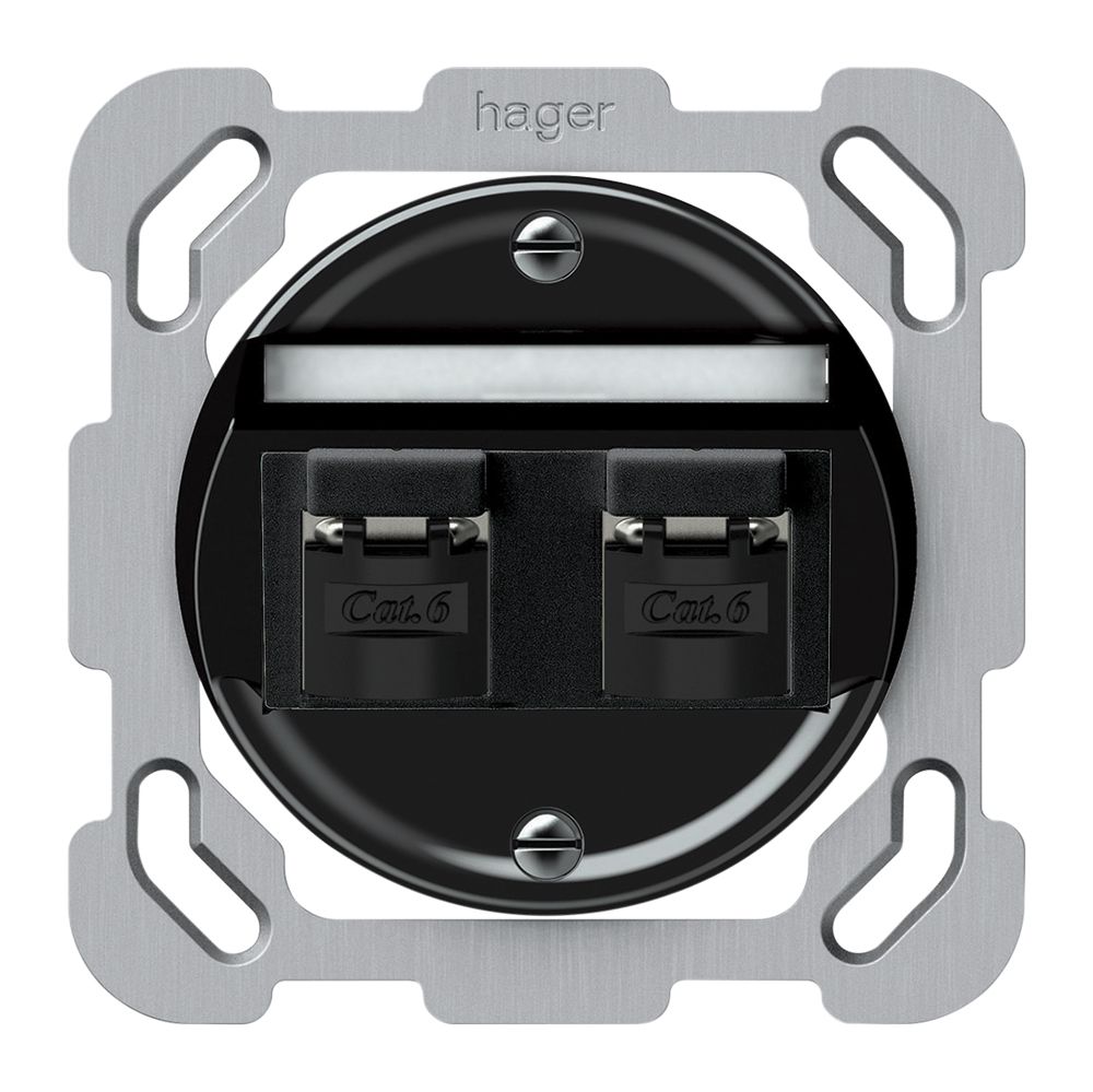 UP-Anschlussdose origin 2×RJ45 8(8) Kat.6 schräg geschirmt 77×77mm schwarz