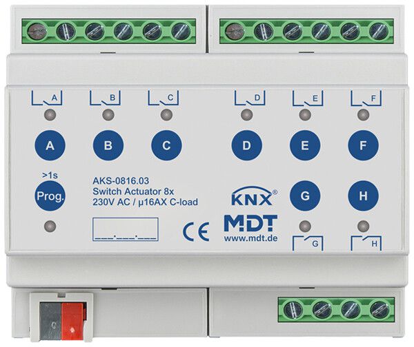REG-Schaltaktor KNX MDT AKS-0816.03 8-Kan 16A 230VAC 6TE