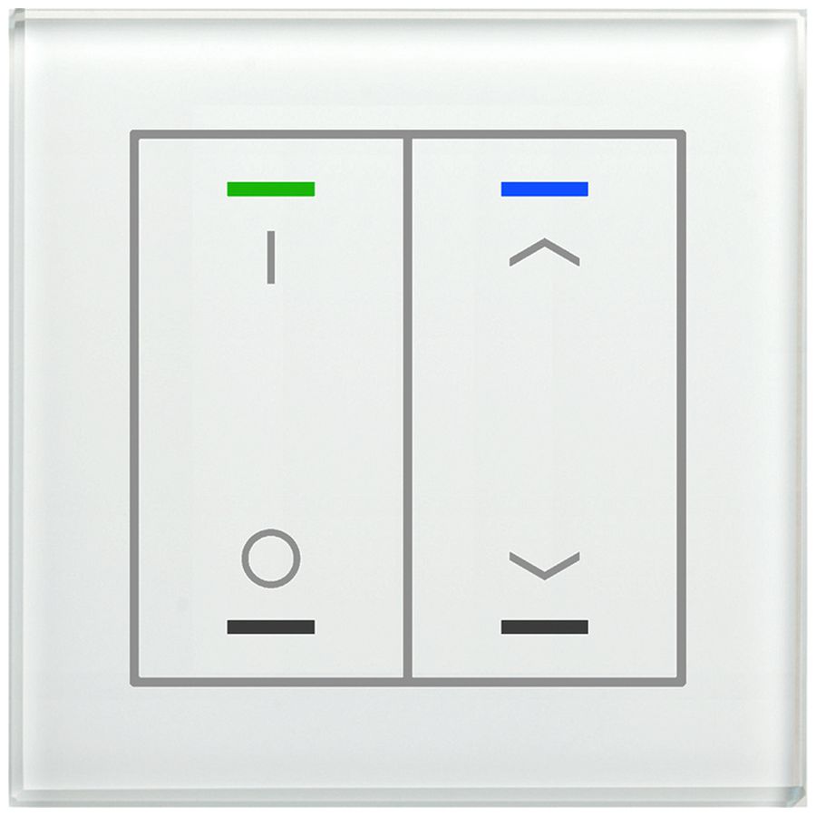 Poussoir KNX RGBW ENC MDT BE-GTL2TW.D1 2t/4a temp.verre blanc "I/O"-"jalousie"