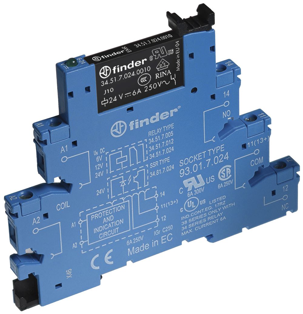 REG-Koppelrelais Finder 38, 1W 6A/125VUC AgNi Schraubanschlüsse