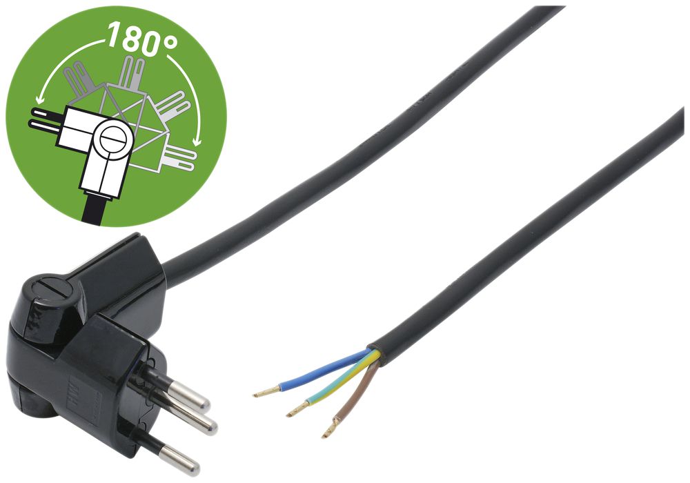 Câble d'appareil Td 3×1mm² 5m noir fiche T12 pivotable 180°