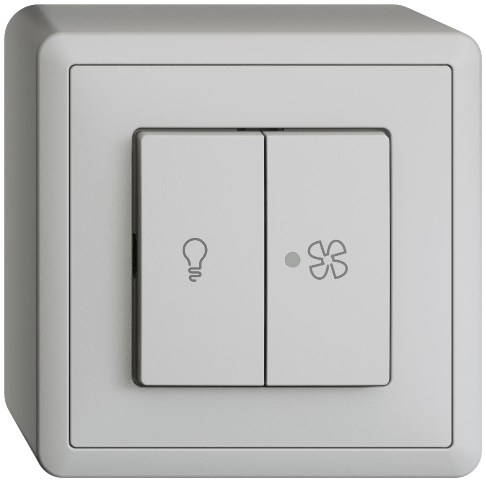 Interruttore AP per luce e ventilaz. EDIZIOdue grigio chiaro, LED giallo