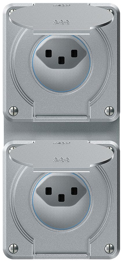 UP-Kombination robusto 2×1, 2×Steckdose T23 IP55 aluminium