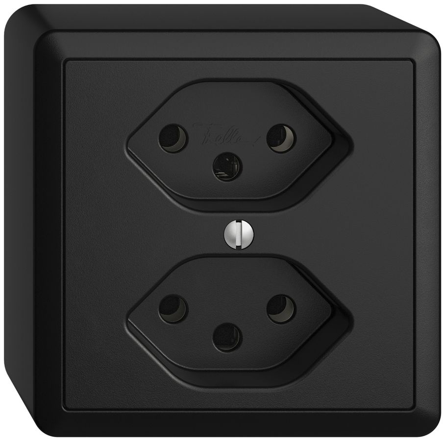AP-Steckdose EDIZIOdue 2×T13 schwarz mit Shutter
