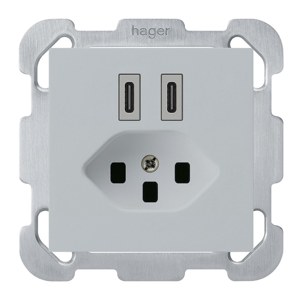 UP-USB-Ladesteckdose Hager kallysto C-C 20W+T23 5V 77×77mm grau