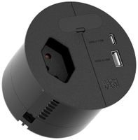Prise de table ENC BACHMANN LOOP IN CHARGE 1×T13 2×USB Ø80mm noir mat T12