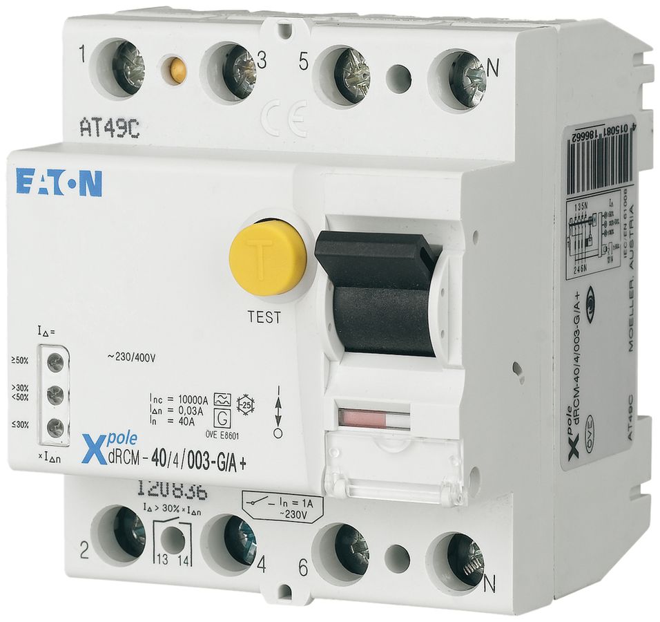 Interrupteur différentiel Eaton dRCM 4P 40A 30mA type G/A+