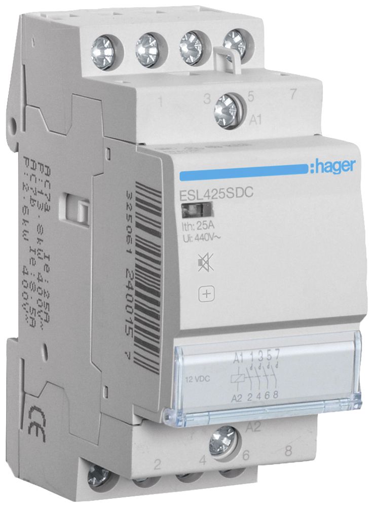 REG-Schütz Hager ESL 12VDC 4 Schliesser 0 Öffner 25A brummfrei 2TE