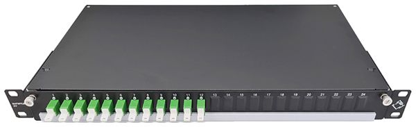 Coffret d'épissure 19" Dätwyler OV-CH 12×LSH/APC vert OS2 décalé 1UH noir