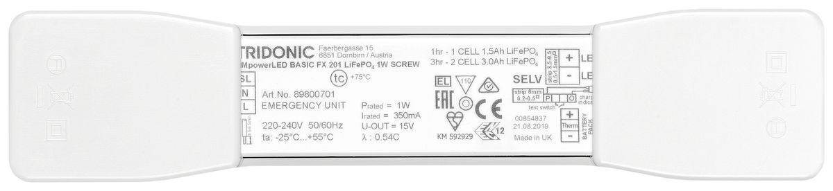 Décharge de traction Tridonic EM pLED SR 200×43×25.5mm blanc