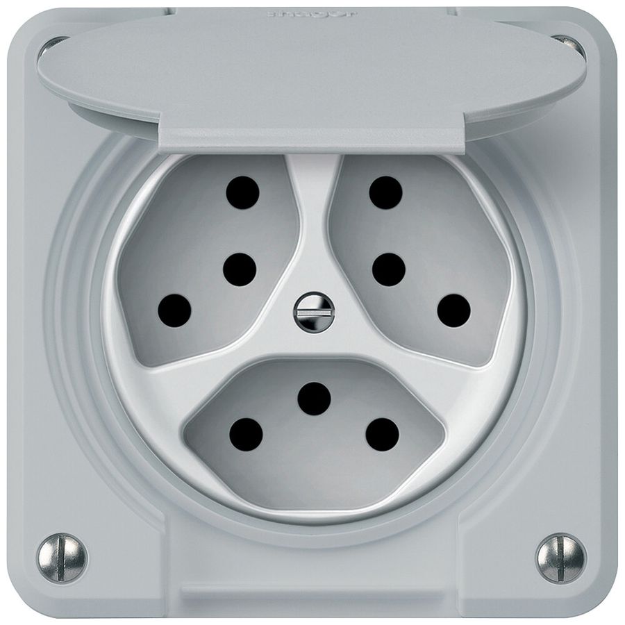 Steckdose robusto 3×T13 10A 250V 86×86mm IP21 grau