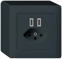 Prise de charge USB AP Hager kallysto C-C 20W+T13 5V 86×86mm noir