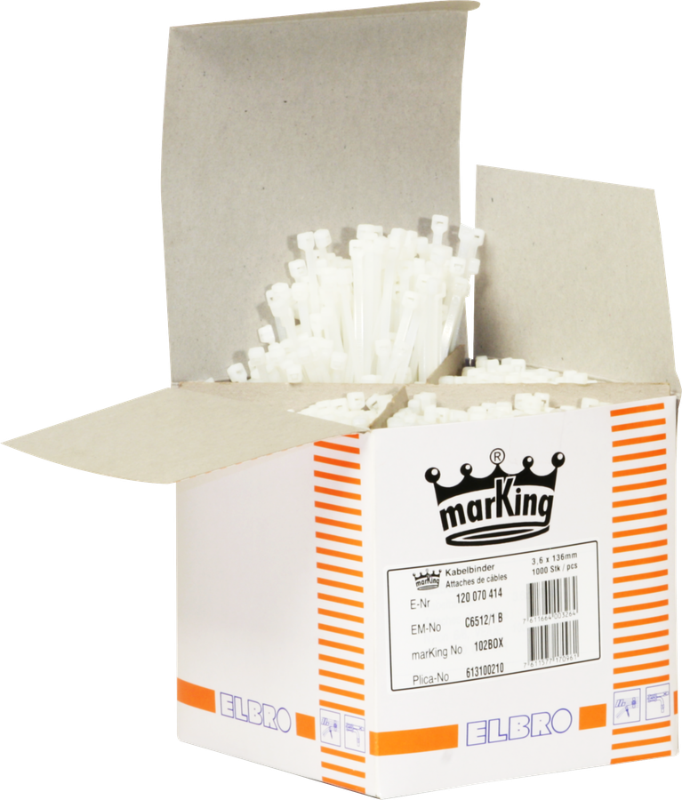 Kabelbinder Nylon 3.6/136mm weiss in Box à 1000 Stk