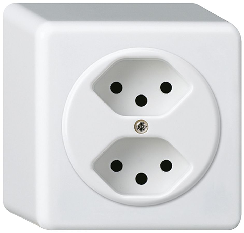 AP-Steckdose basico 2×Typ 13 weiss H=54mm