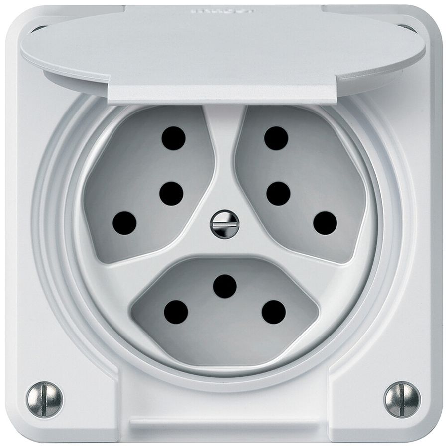 Steckdose robusto 3×T13 10A 250V 86×86mm IP21 weiss