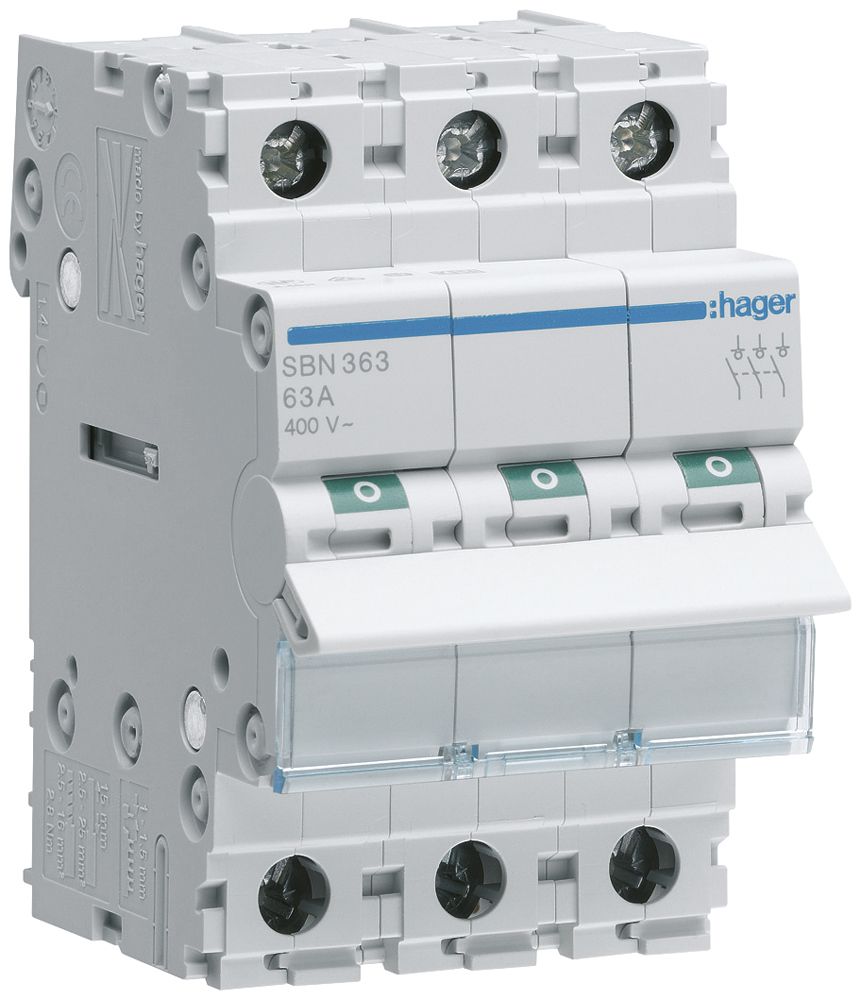 REG-Ausschalter Hager 63A 400V 3 Schliesser 0 Öffner 0 Wechsler 3TE