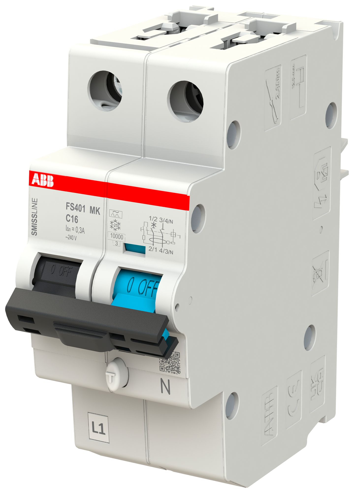 Disgiuntore differenziale ABB FS401MK SMISSLINE TP C-16A/300mA 1LN 10kA tipo F