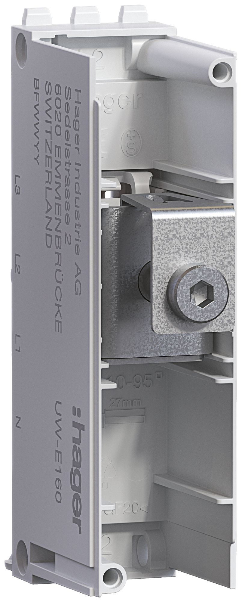 Einspeisemodul Hager uniway 160A, L2, ohne Abdeckhaube, Breite 27mm