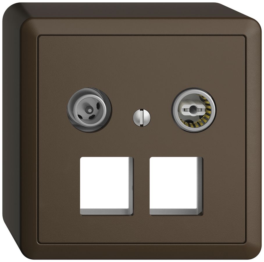 AP-Multimediadose 4dB EDIZIOdue, Stichdose, f.2×RJ45 Keystone, mit Kappe, coffee