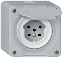 Presa AP robusto 1×T15 10A 400V 86×86mm IP21 grigio