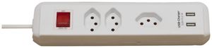 Prise multiple cleverLINE interrupteur 3×T13+2×USB H05VV-F 3×1mm² 1.5m blanc