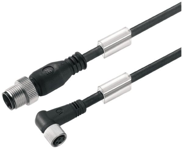 Kabel Weidmüller M12/M8 4L 1.5m Stift gerade/Buchse gewinkelt PUR schwarz, M12=A