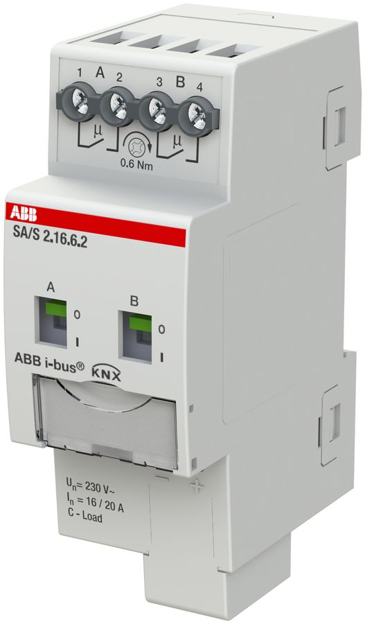 Attuatore-commutatore KNX AMD ABB SA/S2.16.6.2, 2-volte, 16A, C, rilev.corrente