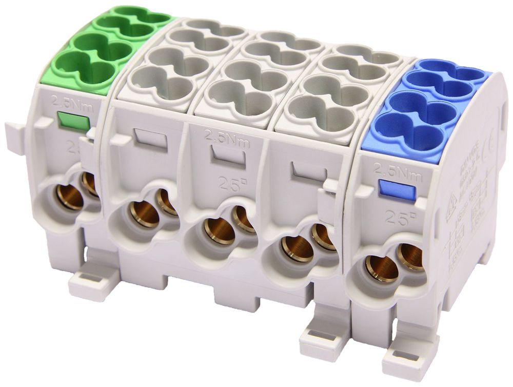 Bloc répartiteur type C 10×35/10×25mm² CU gris N+3L+PE