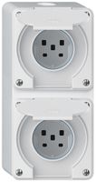 AP-Kombination robusto 2×1, 2×Steckdose T25 IP55 weiss