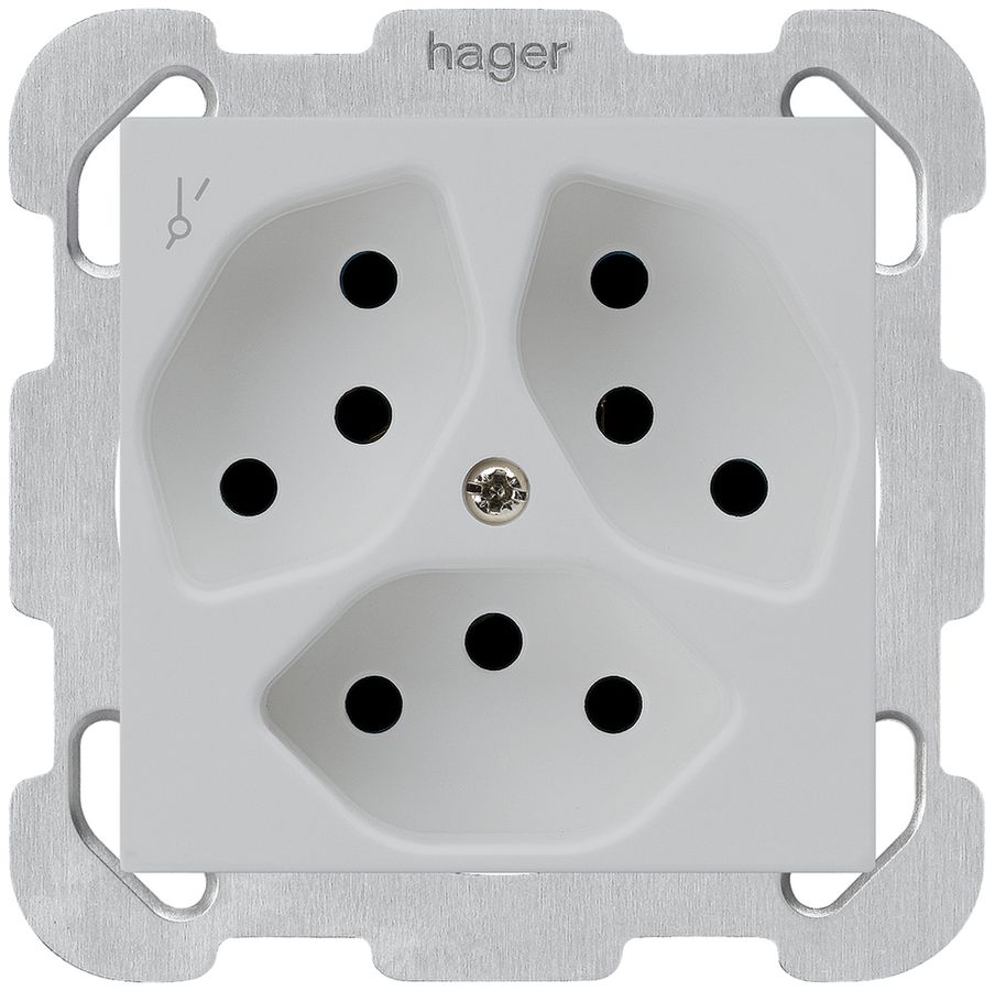 UP-Steckdose kallysto 3×T13/1 hellgrau mit Kinderschutz mit Befestigungsplatte