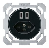 Prise de charge USB ENC Hager basico C-C 20W+T13 5V 77×77mm noir