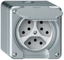 Presa AP robusto 3×T13 10A 250V 86×86mm IP21 alluminio